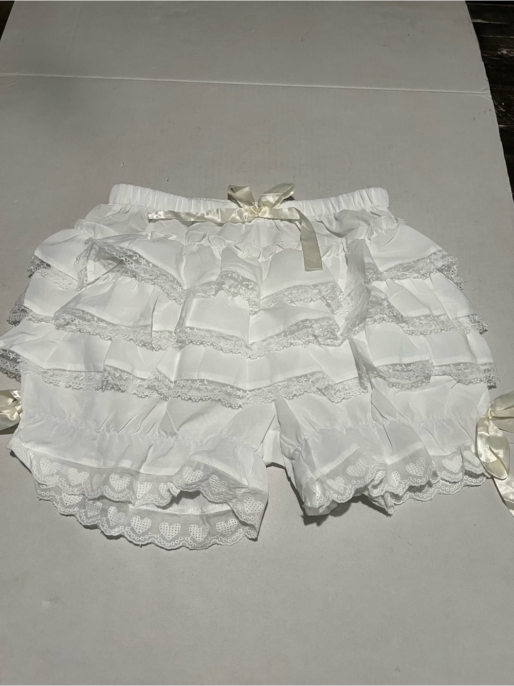 White Ruffled Lace Trimmed Lolita Style Shorts Size M